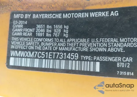 2014 Mini Hardtop Cooper S z USA, uszkodzony, nr VIN WMWXM7C51ET731459